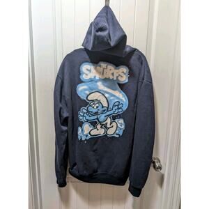 The Smurfs Navy Blue Pullover Drawstring Hoodie Sweatshirt Official Size XL